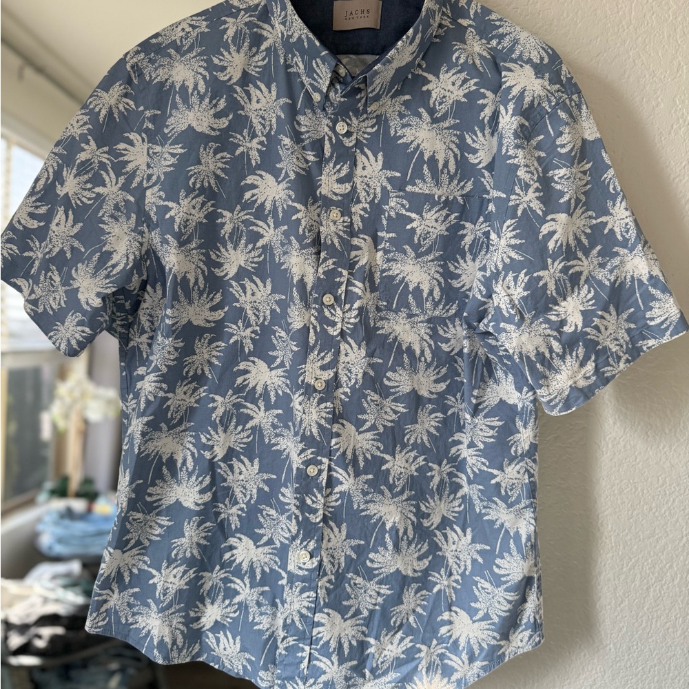 Jachs Blue and White Palm Pattern Shirt